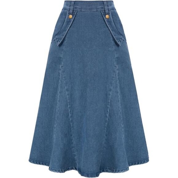 Women's Denim Skirts Elastic High Waist A-Line Blue2 - Picture 1 of 6
